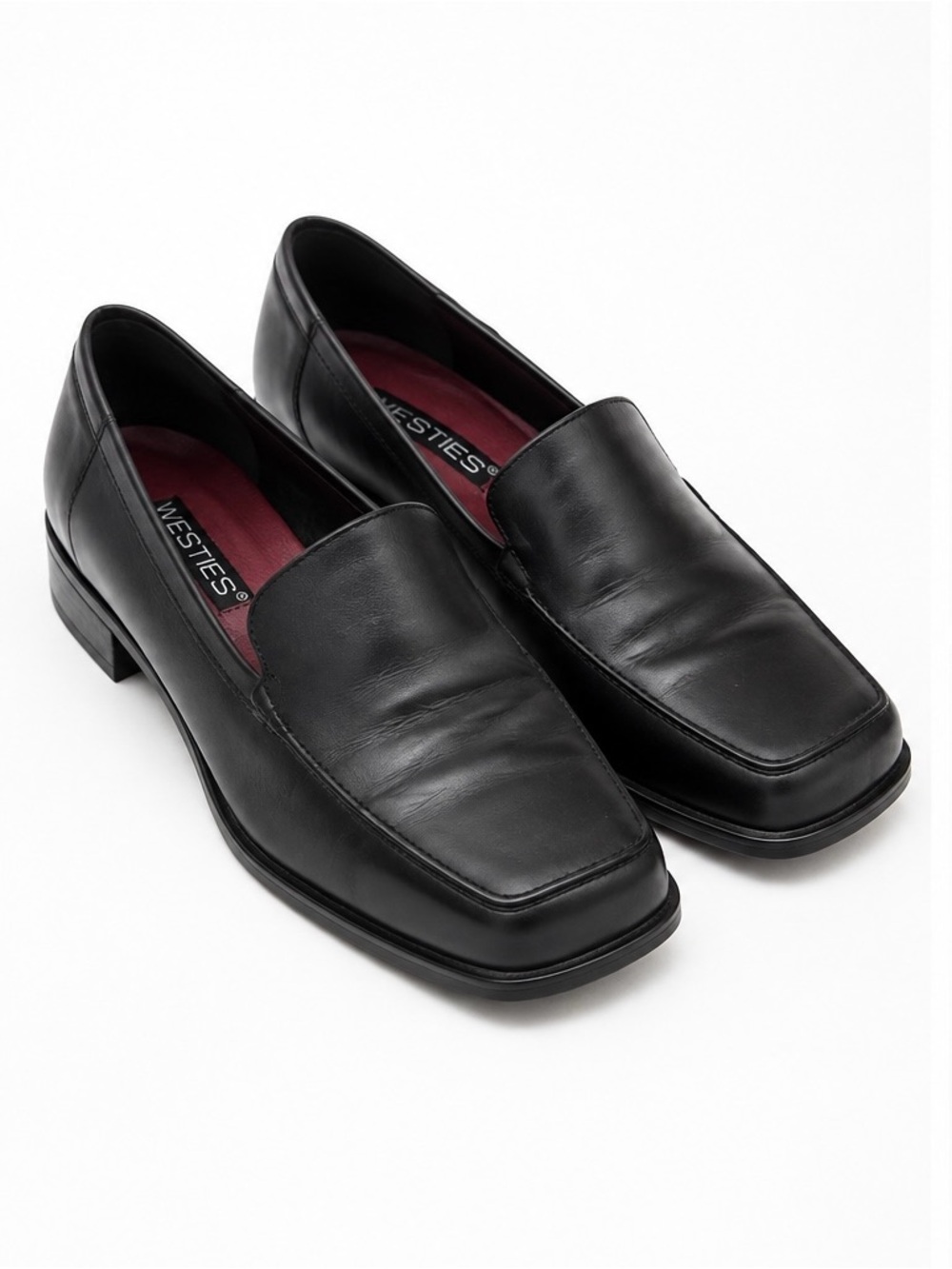 Westies Black Leather Square Toe Loafers Brazil Made Classic Comfort Chic Shoe 7